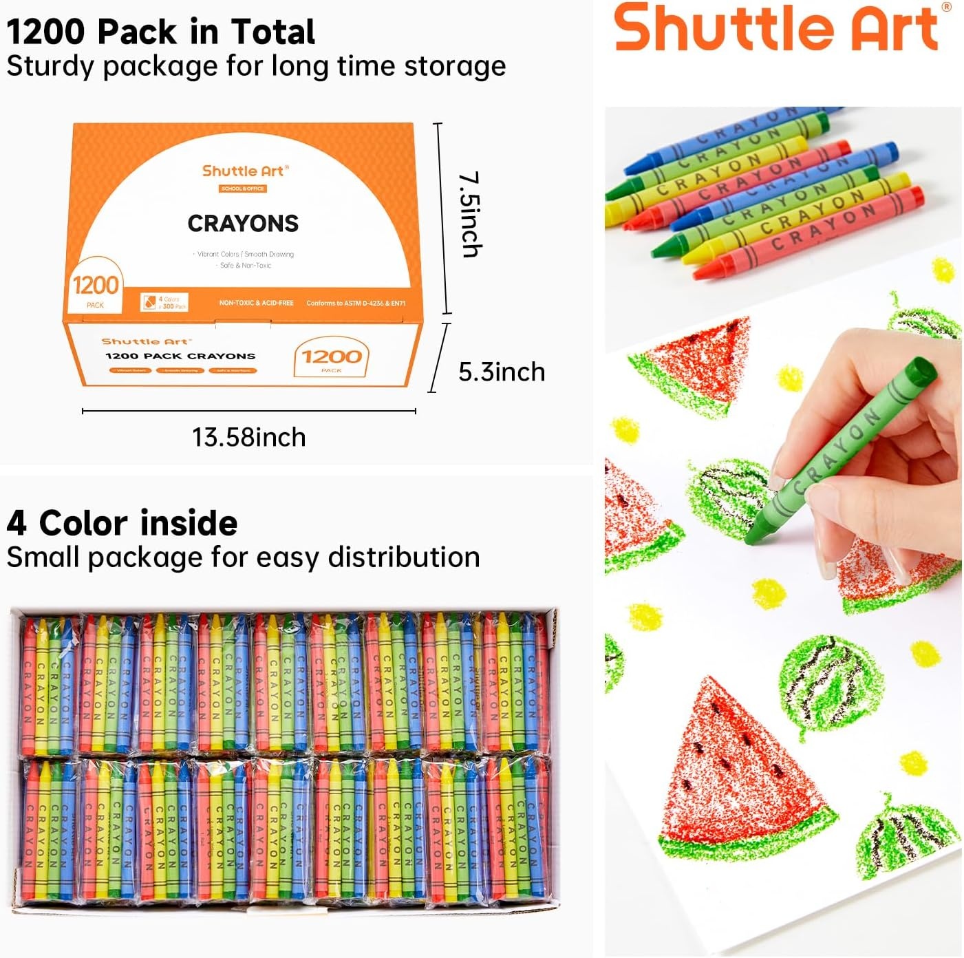 image:imageShuttle Art Crayons Bulk Packs 300 Packs of 4 Colors 1200 Count