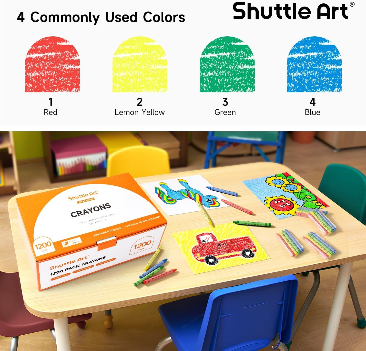 image:imageShuttle Art Crayons Bulk Packs 300 Packs of 4 Colors 1200 Count