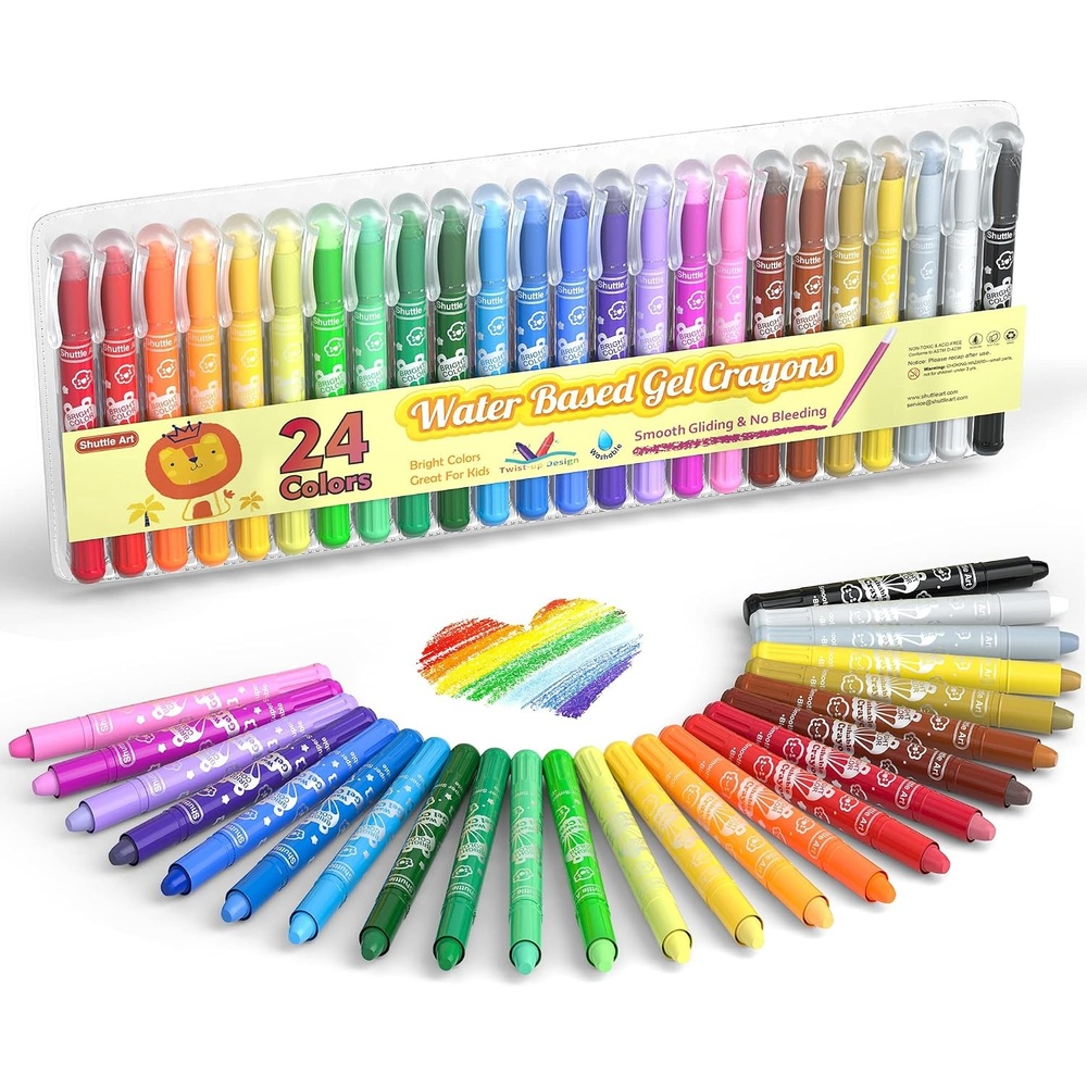 image:imageShuttle Art 24 Colors Gel Crayons for Toddlers NonToxic Crayons Set for Kids Children Coloring CrayonPastelWatercolor Effect Ideal for Paper Pack of 21 Count Pack of 24