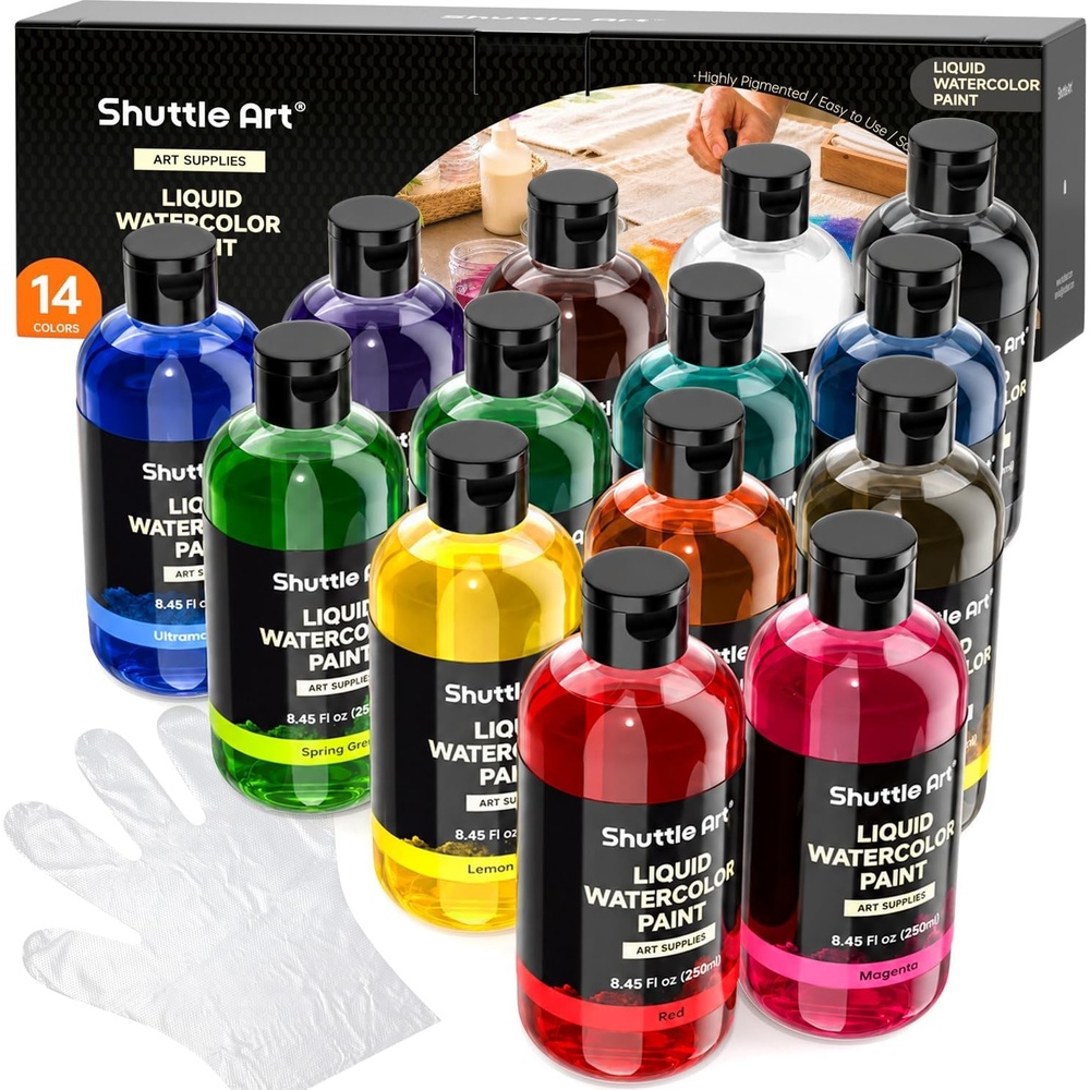 image:imageShuttle Art 8 Colors Liquid Watercolor Paint 4oz NonToxic Watercolors14 Colors