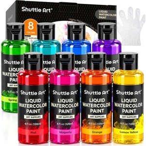 Shuttle Art 8 Colors Liquid Watercolor Paint, 4oz Non-Toxic Watercolors(8 Colors)