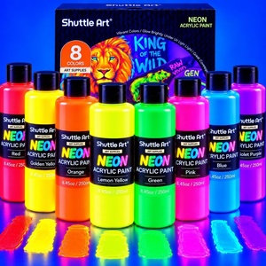 Shuttle Art 8 Colors Neon Paint, 4oz/120ml Fluorescent Acrylic Paint Set(8.45 Fl Oz (Pack of 8))